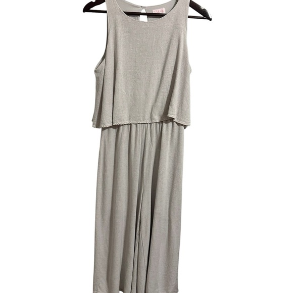 Pink Lily Gray Sleeveless  Linen Blend Jumpsuit Romper Lagenlook Medium Cropped - Picture 2 of 9